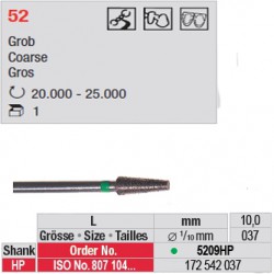 Fraise diamantée dans la masse cône bout plat (gros grain) - 5209HP