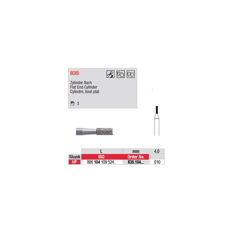 Diamant PM cylindre bout plat - 835.104.010 Diamant PM cylindre bout plat - 835.104.010