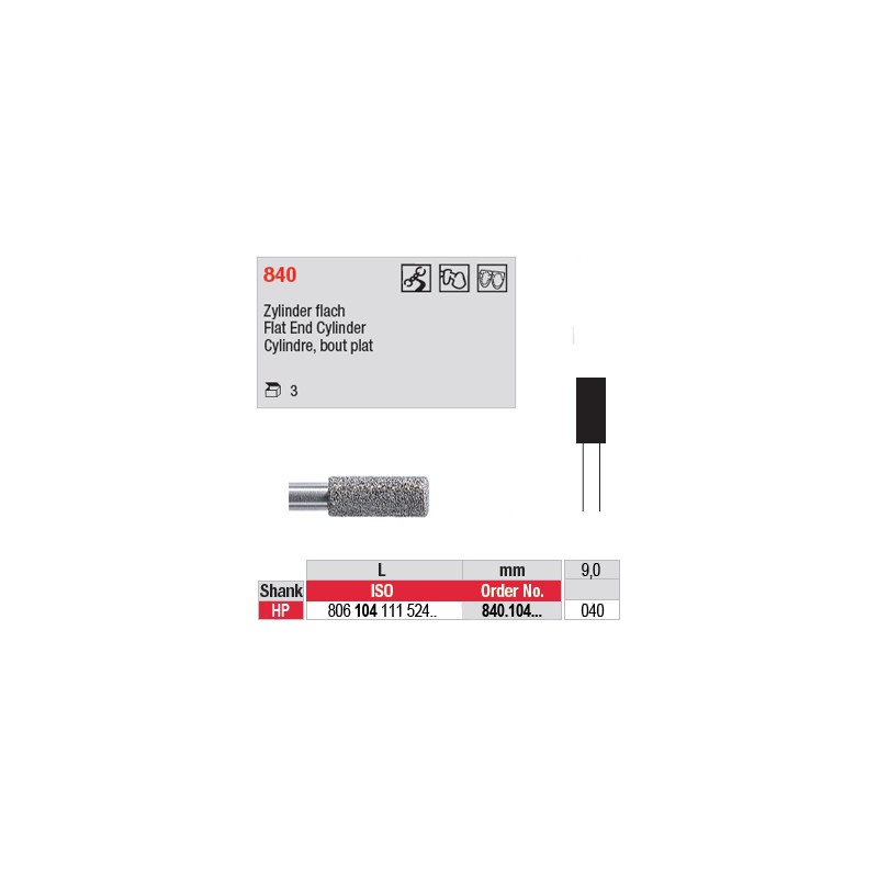 Diamant PM cylindre bout plat - 840.104.040 Diamant PM cylindre bout plat - 840.104.040
