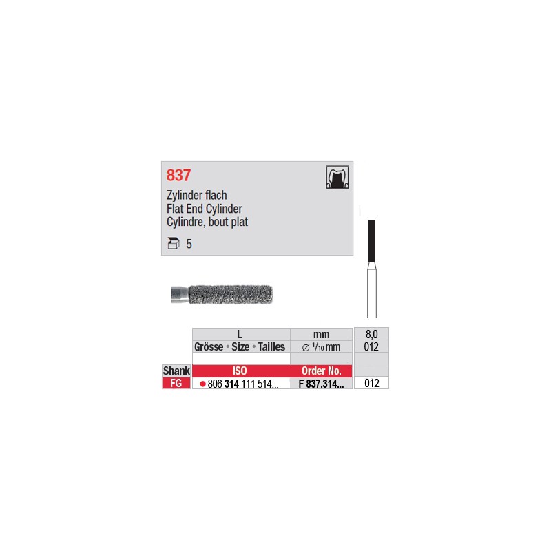 F 837.314.012-Cylindre, bout plat