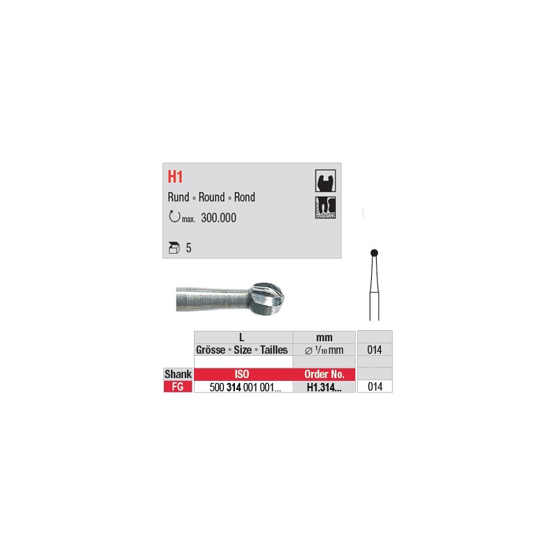  H1.314.014 - Fraise carbure de tungstène FG - Rond 