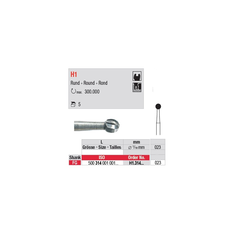  H1.314.023 - Fraise carbure de tungstène FG - Rond 