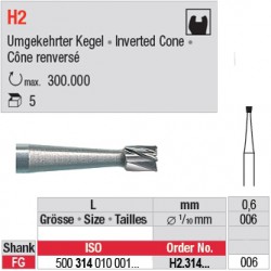  H2.314.006 - Fraise carbure de tungstène - Cône renversé FG 