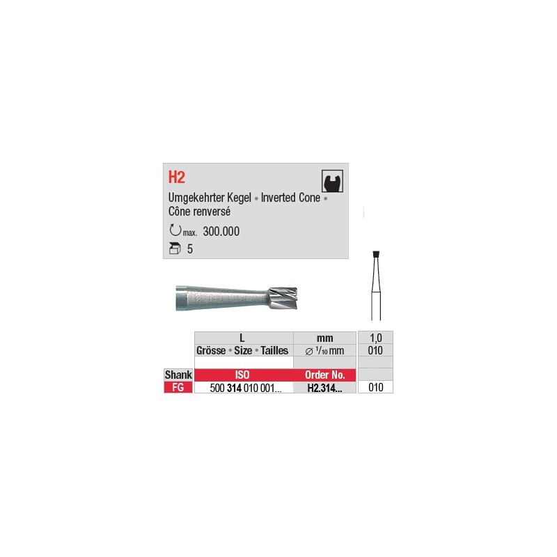  H2.314.010 - Fraise carbure de tungstène - Cône renversé FG 
