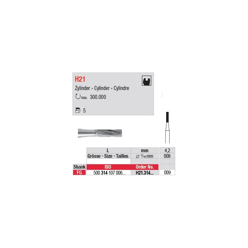  H21.314.009 - Fraise carbure de tungstène - FG Cylindre 
