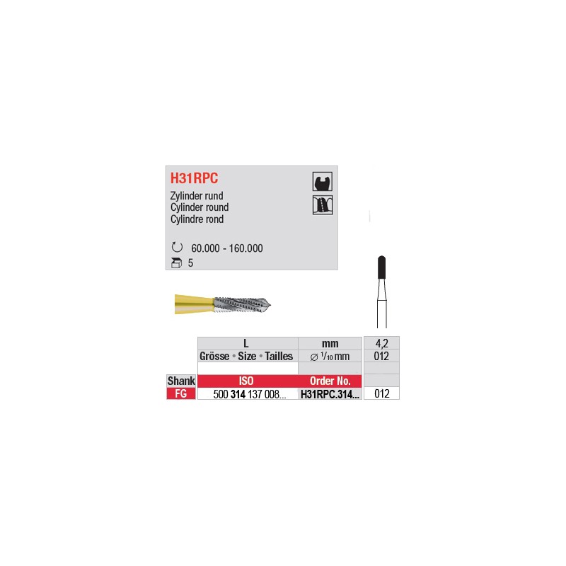  H31RPC.314.012 - Fraise carbure de tungstène - FG - Cylindre rond 