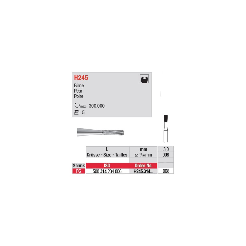 H245.314.008 - Fraise carbure de tungstène - FG - Poire H245.314.008 - Fraise carbure de tungstène - FG - Poire