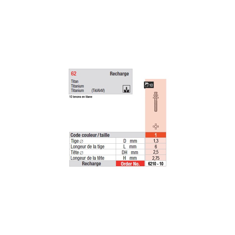 6210-10 - recharge tenons taille 1 (courts)