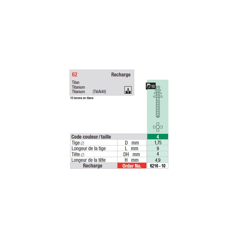 6216-10 - recharge tenons taille 4 (courts)
