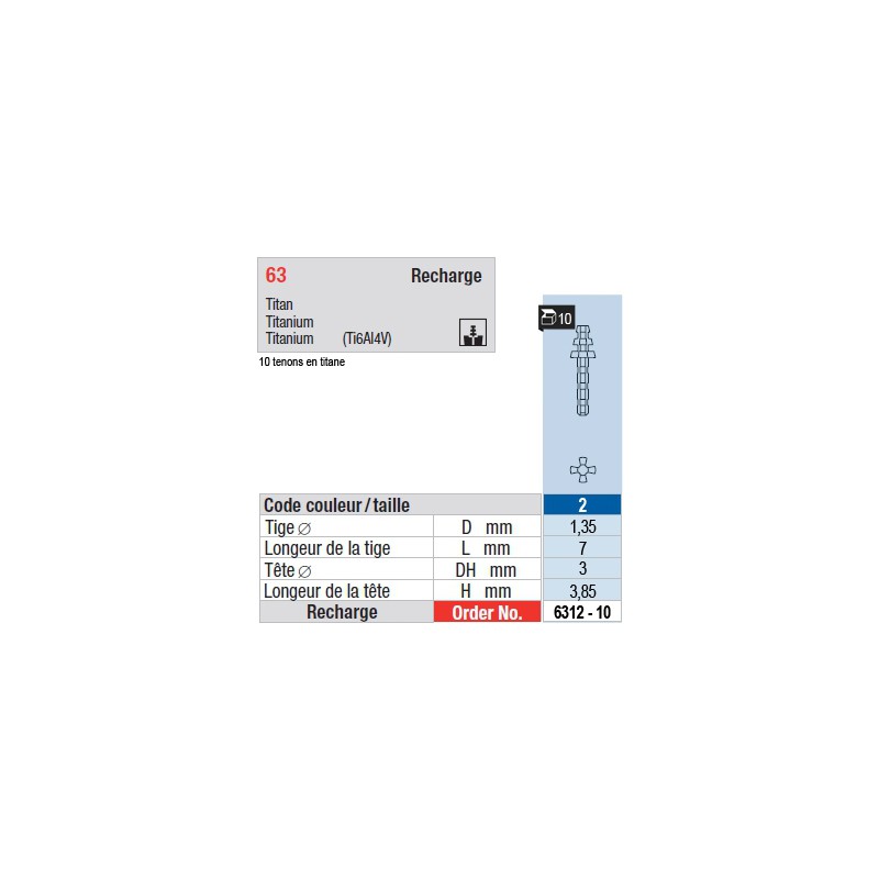 6312-10 - recharge tenons taille 2 (courts)
