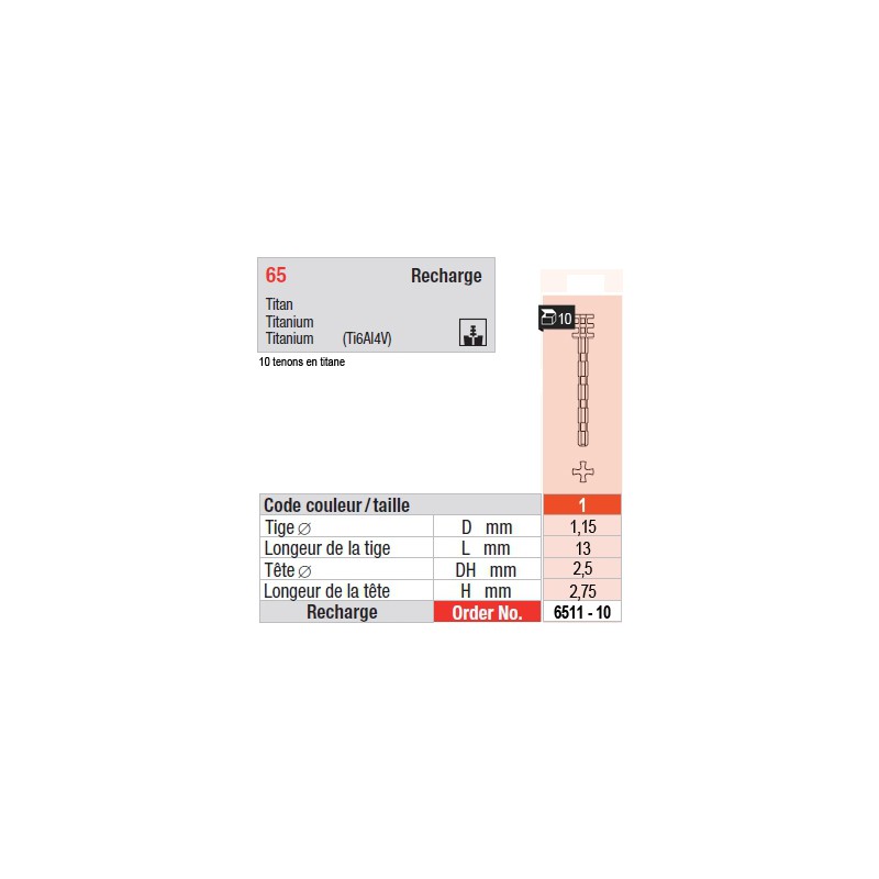 6511-10 - recharge tenons taille 1 (longs)