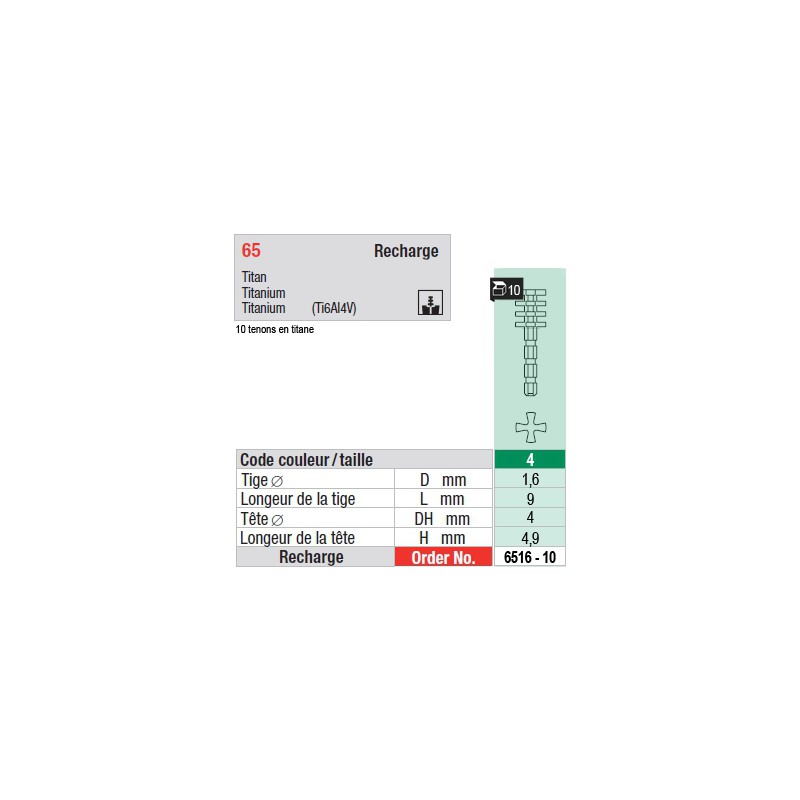 6516-10 - recharge tenons taille 4 (courts)