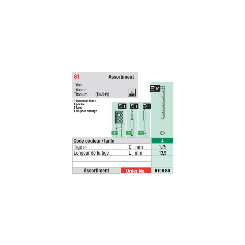 6106SO - Assortiment tenons taille 4 (courts)