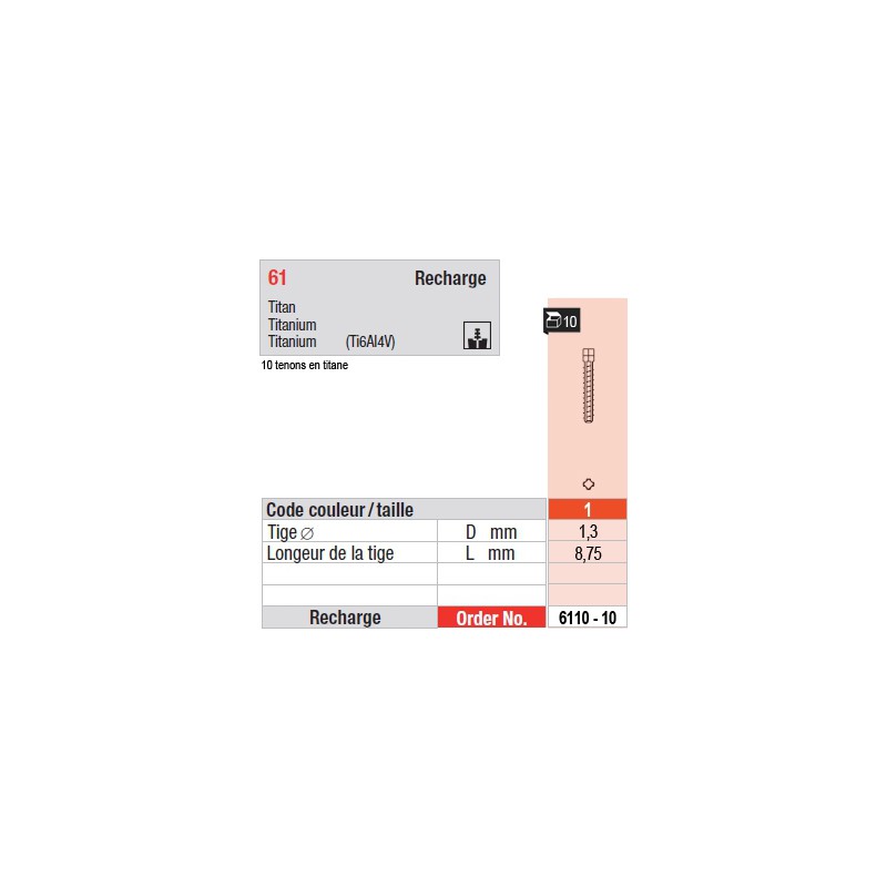 6110-10 - recharge tenons taille 1 (courts)
