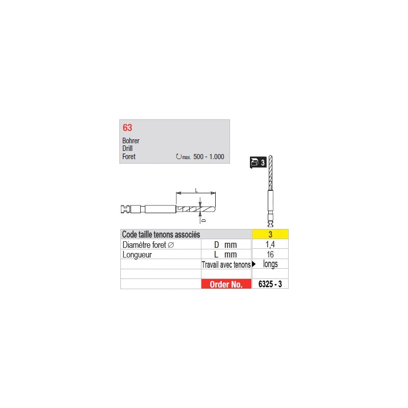6325-3 - Forets pour tenons Head Master taille 3 (longs)