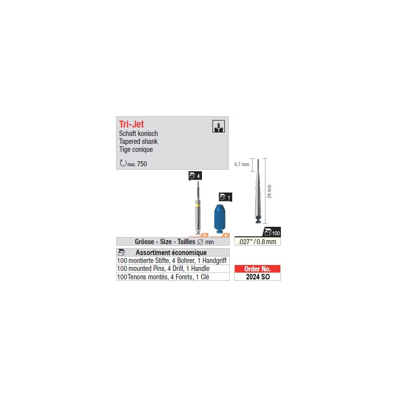 2024SO - Assortiment économique de tenons TriJet 0,8 mm