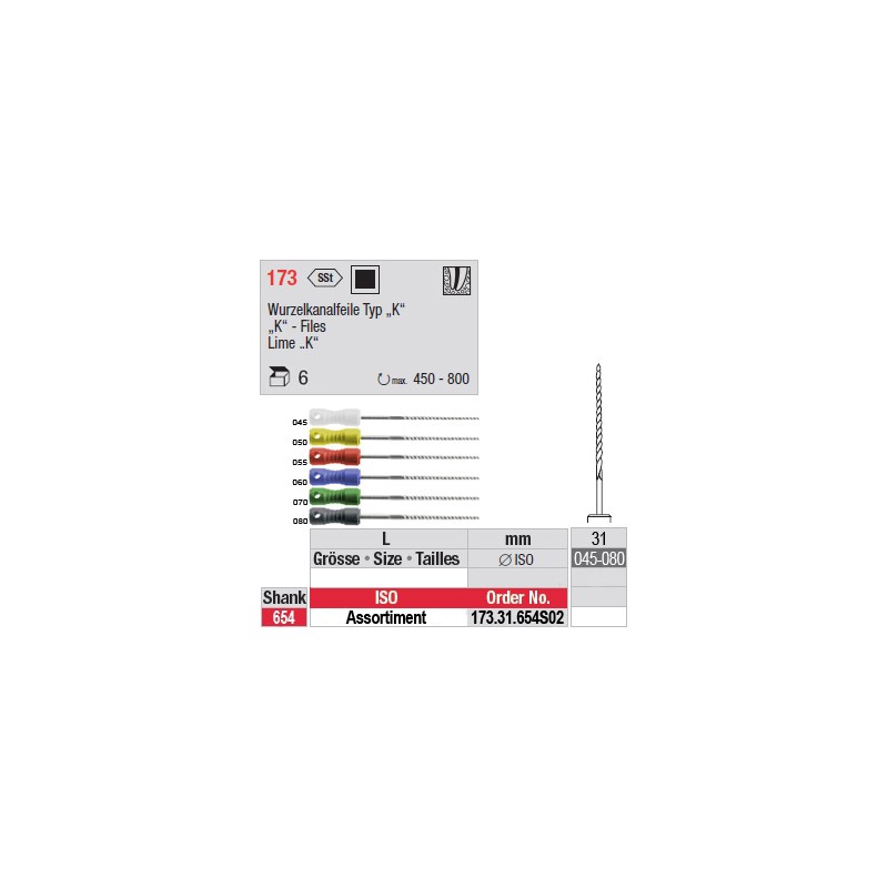 173.31.654 SO2 - Assortiment de limes "K" - longues+ - diam. large 173.31.654 SO2 - Assortiment de limes "K" - longues+ - diam. large