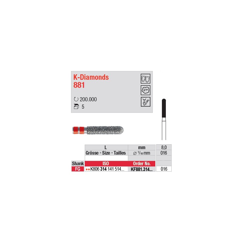 KF881.314.016 - K-Diamonds cylindre bout arrondi - grain fin