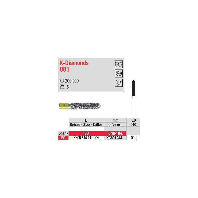 KC881.314.016 - K-Diamonds cylindre bout arrondi - grain super fin KC881.314.016 - K-Diamonds cylindre bout arrondi - grain super fin