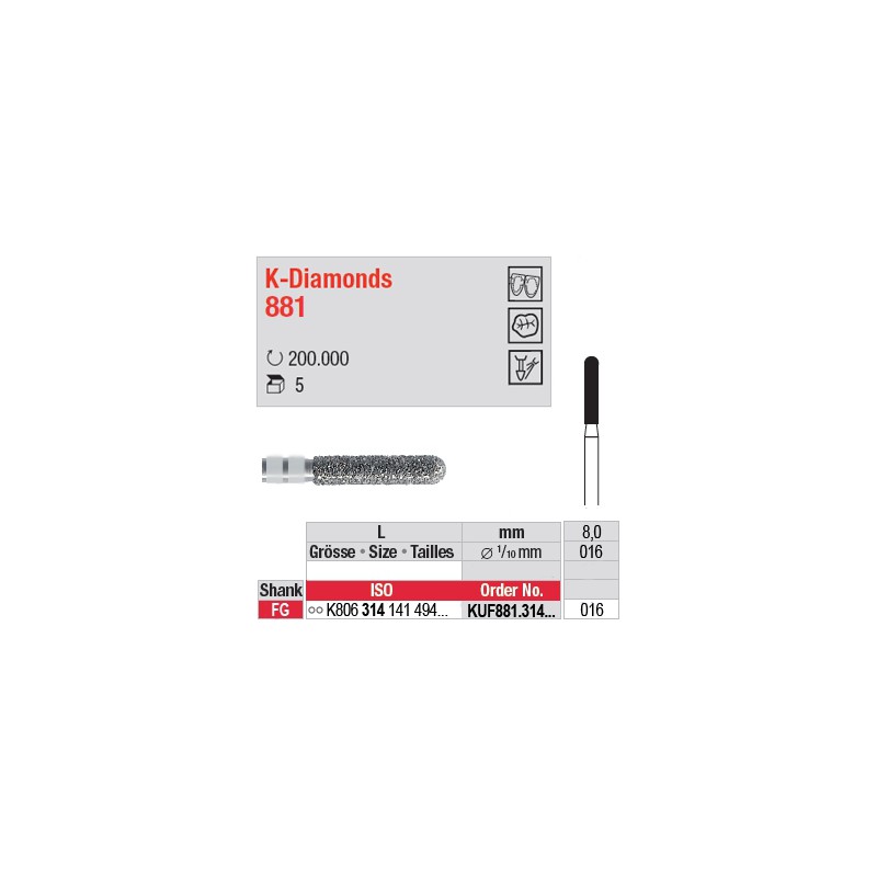 KUF881.314.016 - K-Diamonds cylindre bout arrondi - grain ultra fin KUF881.314.016 - K-Diamonds cylindre bout arrondi - grain ultra fin