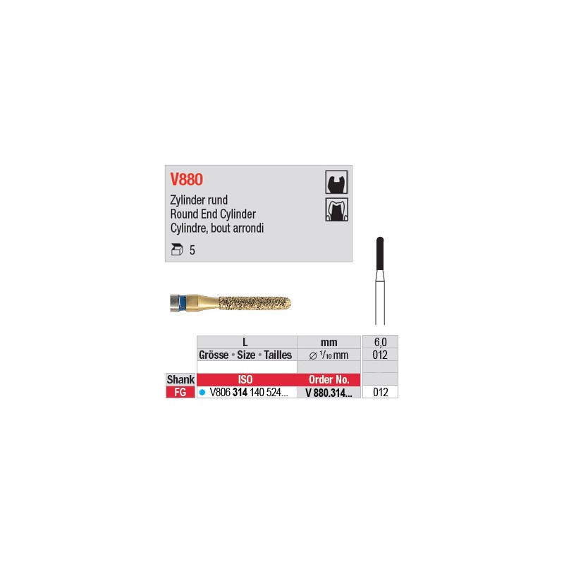 V880.314.012 - DIACUT - Cylindre, bout arrondi V880.314.012 - DIACUT - Cylindre, bout arrondi