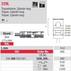 229L.205.080 Trépan cylindre long