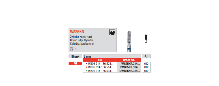 W835KR - Cylindre, bord arrondi