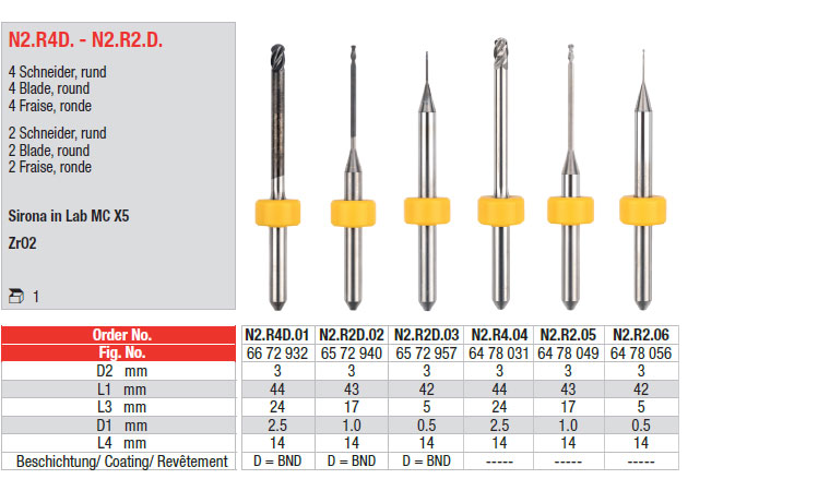 Fraises CAD / CAM, compatible avec Sirona in Lab MC X5.