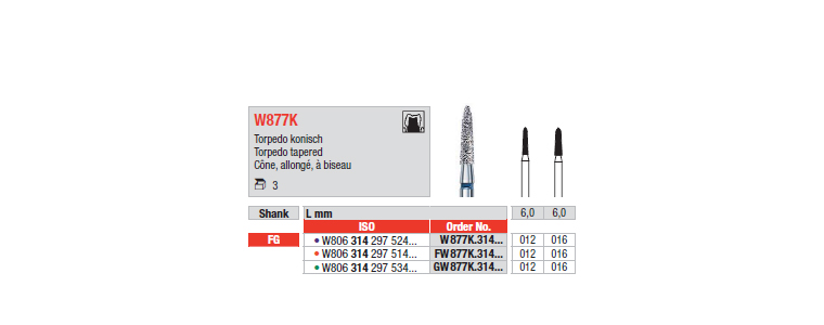 W877K - Cône, allongé, à biseau