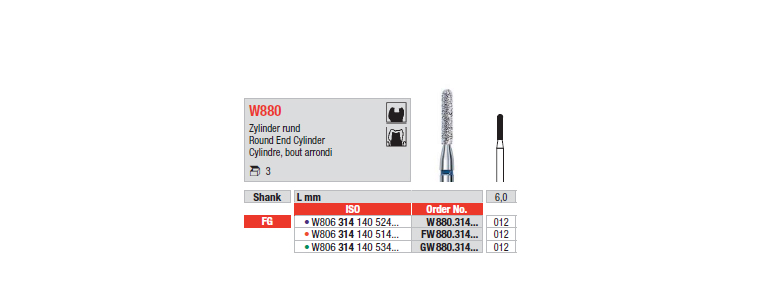 W880 - Cylindre, bout arrondi