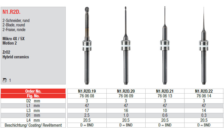 Fraises CAD / CAM, compatible avec Amann Girrbach.
