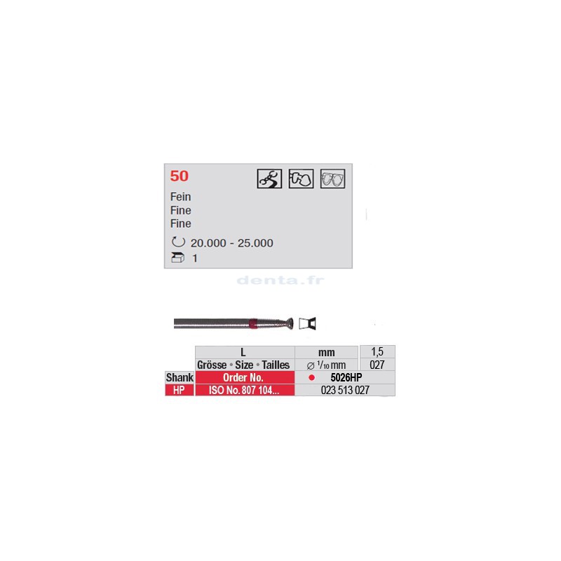 Fraise diamantée dans la masse cône renversé creux (grain fin) - 5026HP