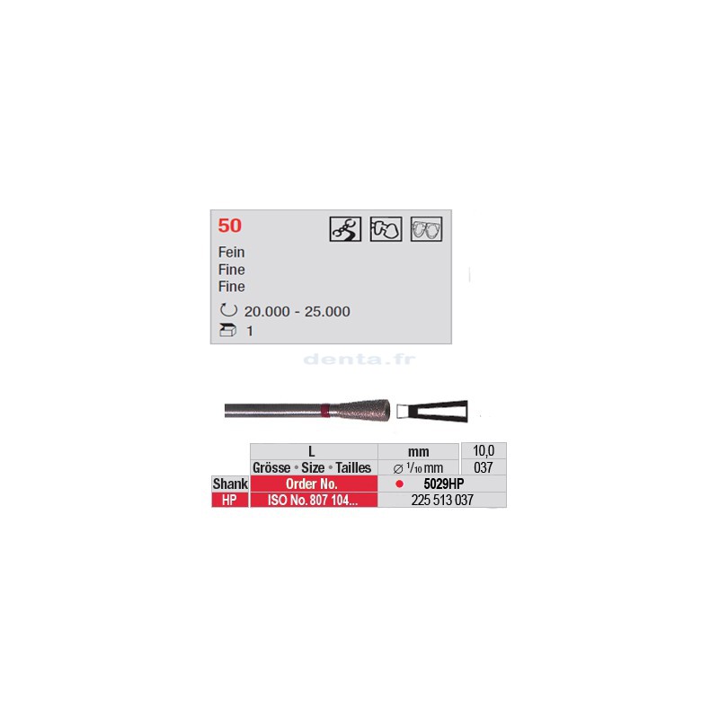 Fraise diamantée dans la masse cône renversé creux (grain fin) - 5029HP