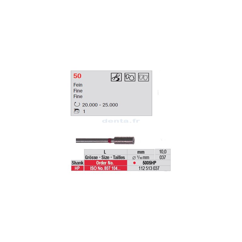 Fraise diamantée dans la masse cylindre bout plat (grain fin) - 5005HP