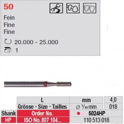 Fraise diamantée dans la masse cylindre bout plat (grain fin) - 5024HP