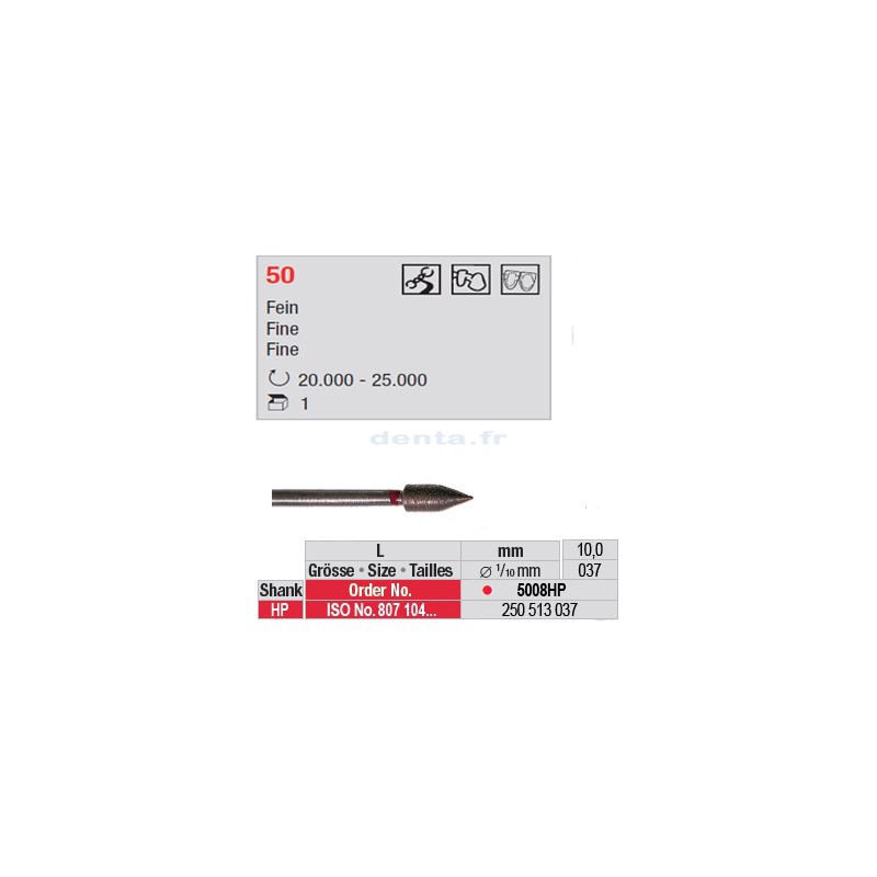 Fraise diamantée dans la masse grenade (grain fin) - 5008HP