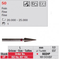 Fraise diamantée dans la masse cône pointu (grain fin) - 5022HP