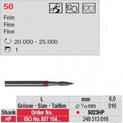 Fraise diamantée dans la masse flamme (grain fin) - 5023HP