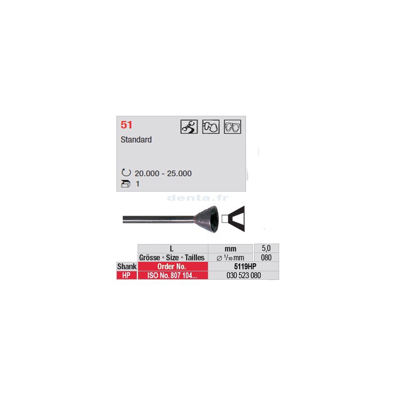 Fraise diamantée dans la masse cône renversé creux - 5119HP