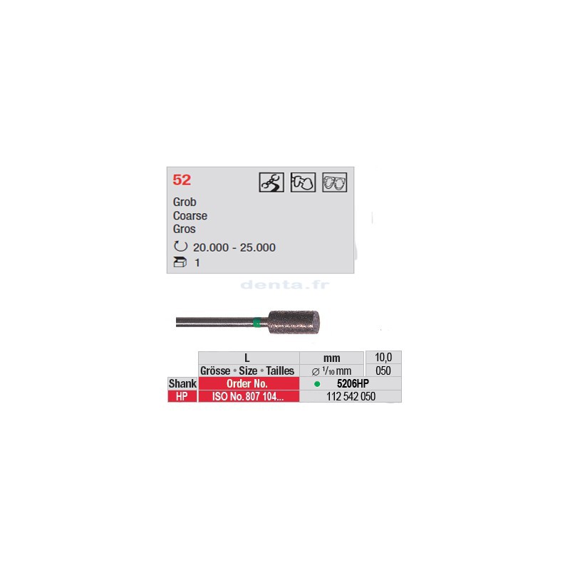 Fraise diamantée dans la masse cylindre bout plat (gros grain) - 5206HP