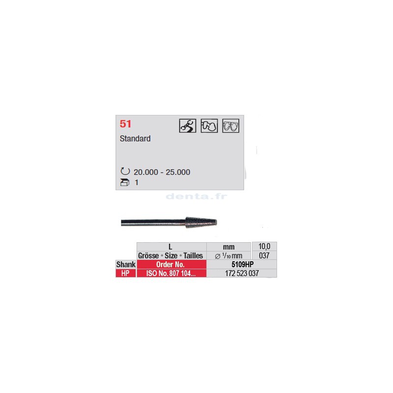 Fraise diamantée dans la masse cône bout plat - 5109HP