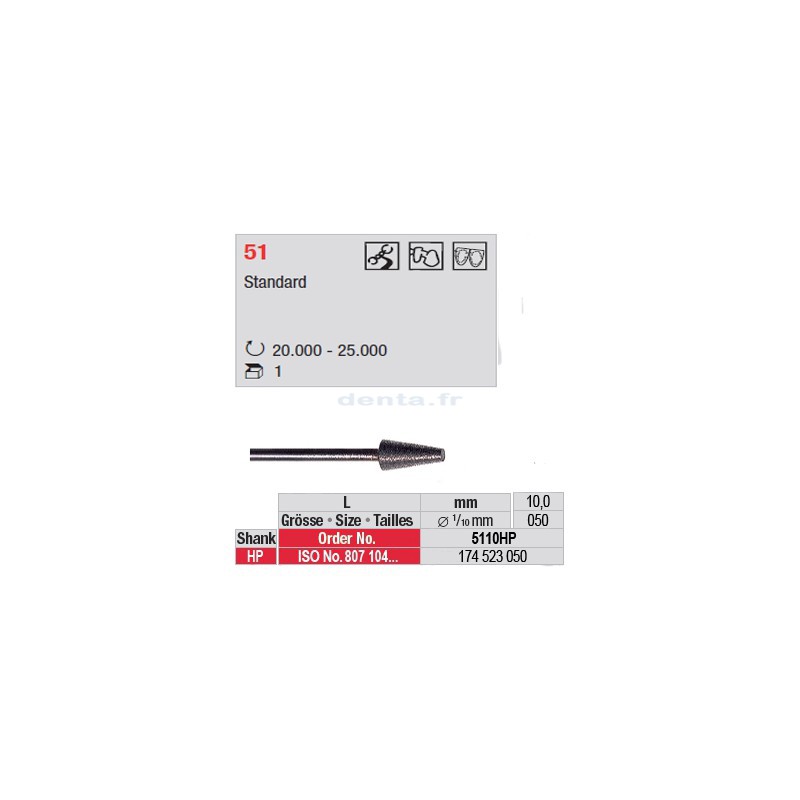 Fraise diamantée dans la masse cône bout plat - 5110HP