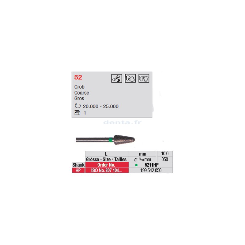 Fraise diamantée dans la masse cône bout arrondi (gros grain) - 5211HP