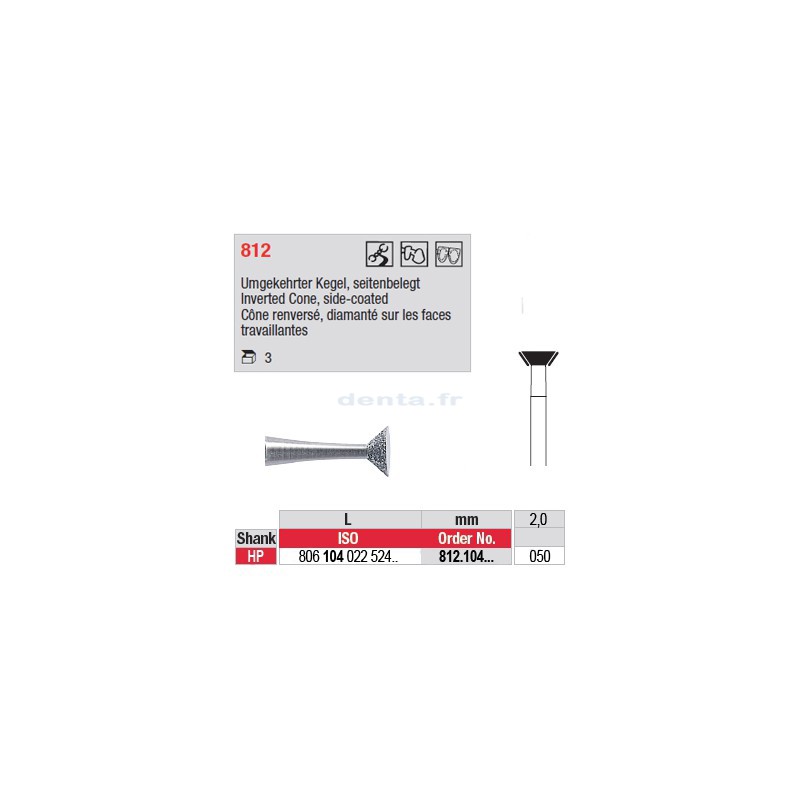 Diamant PM cône renversé diamanté sur les faces travaillantes - 812.104.050