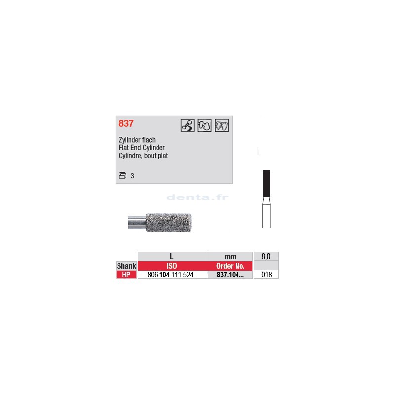 Diamant PM cylindre bout plat - 837.104.018