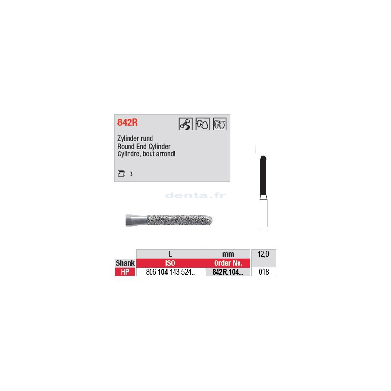 Diamant PM cylindre bout arrondi - 842R.104.018