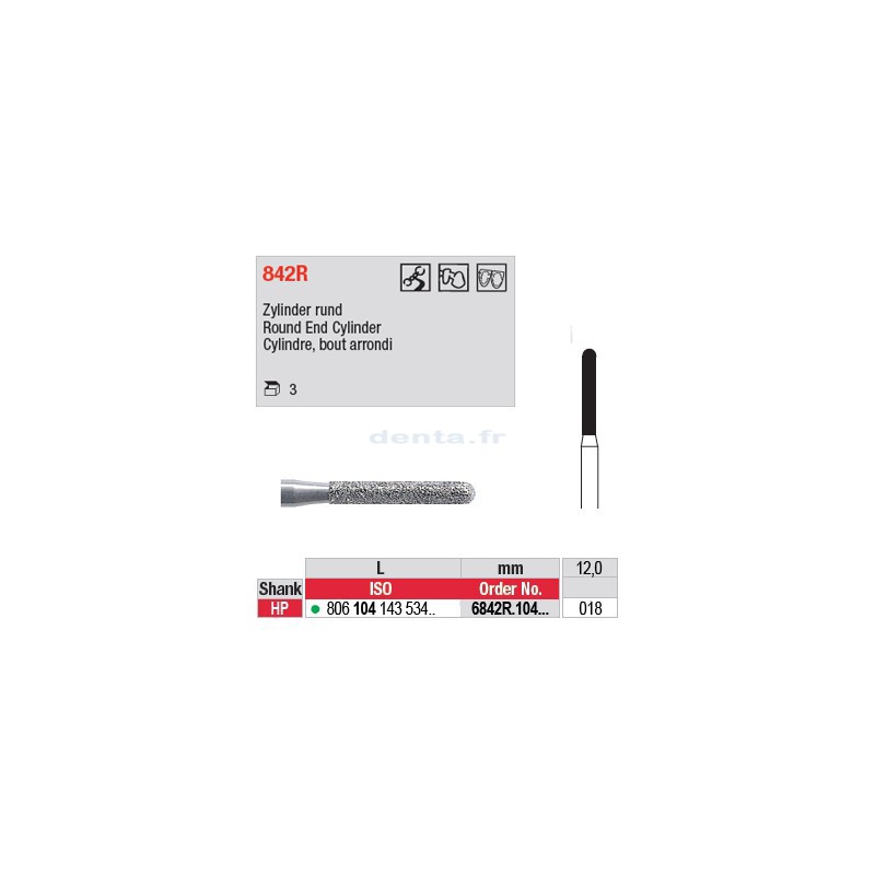 Diamant PM cylindre bout arrondi (gros grain) - 6842R.104.018