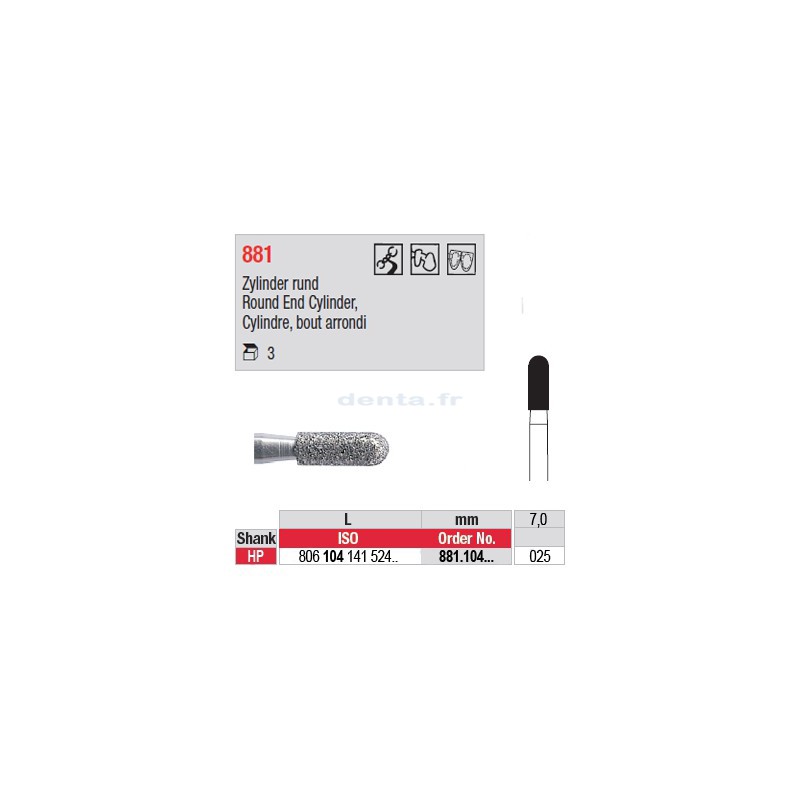 Diamant PM cylindre bout arrondi - 881.104.025