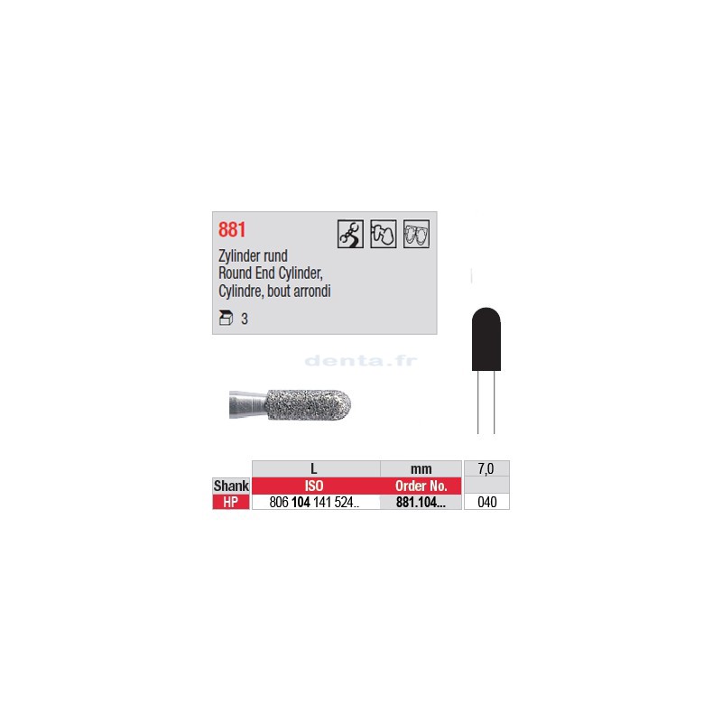 Diamant PM cylindre bout arrondi - 881.104.040