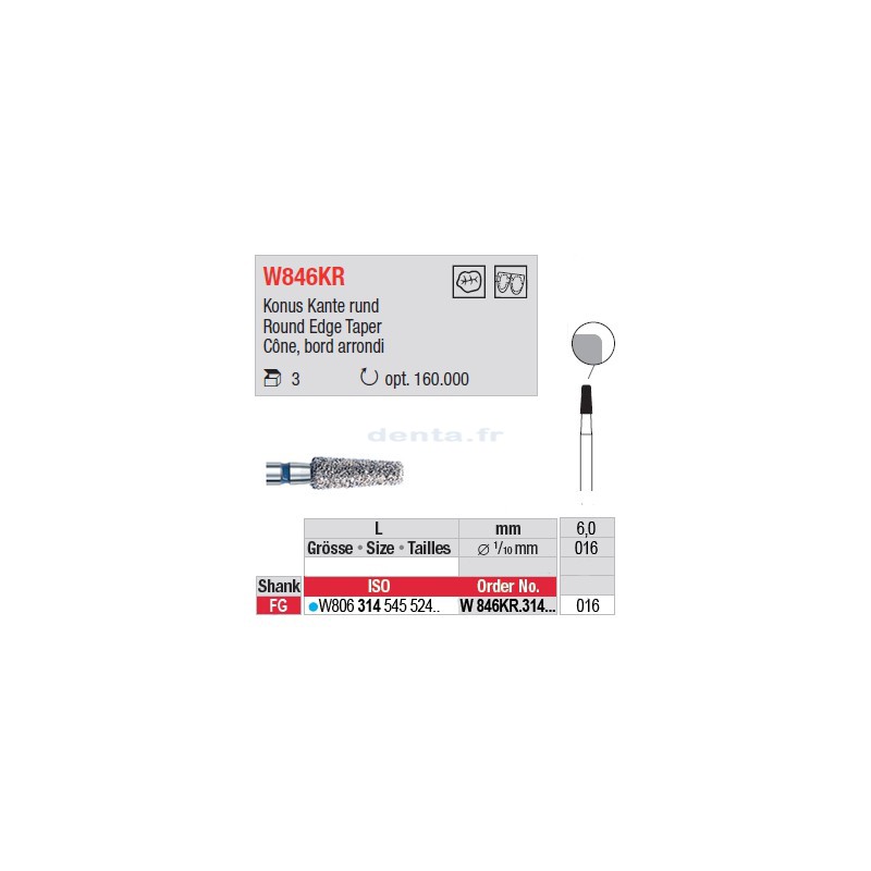 Diamant WhiteTIGER cône bord arrondi - W846KR.314.016